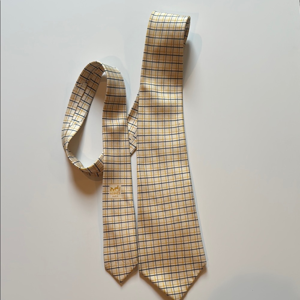 Vintage Hermes Yellow Checkered Men's Tie